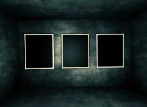grunge wall with frames.