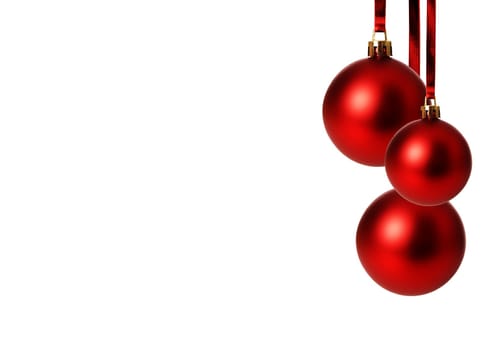 red Christmas baubles hanging,detached with white background