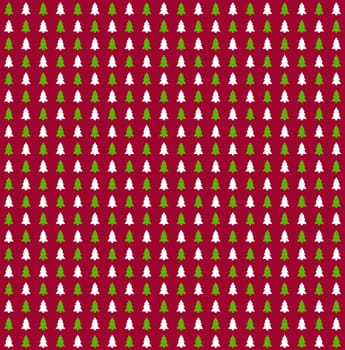 Red wrapping paper with green and white Christmas trees