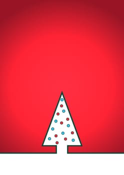 Red Christmas card with Christmas tree