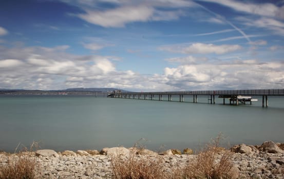 Lake Constance from the shore with a view of Switzerland
