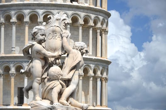 The statue of angels on Square of Miracles in Pisa, Italy