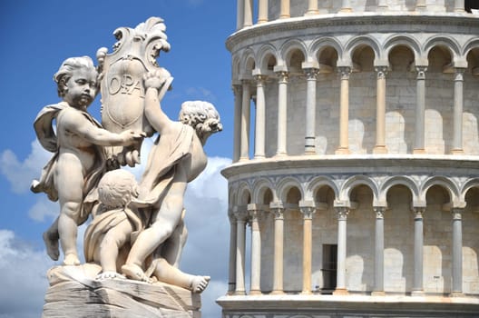 The statue of angels on Square of Miracles in Pisa, Italy