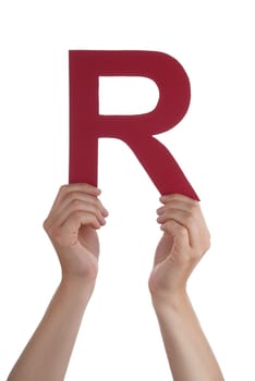 Two Hands Holding a Red R, Isolated