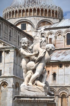 The statue of angels on Square of Miracles in Pisa, Italy