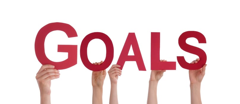 Many People Holding the Red Word Goals, Isolated