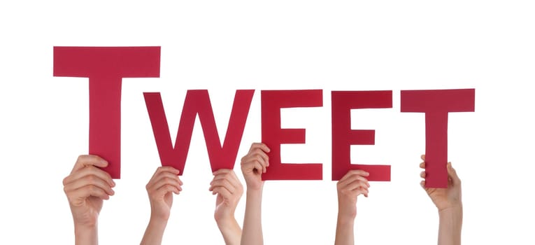 Many People Holding the Word Tweet in Their Hands, Isolated