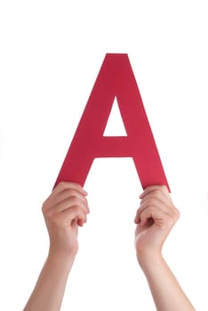 Two Hands Are Holding a Red A, Isolated