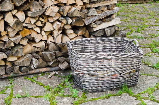 basket of firewood, close-up