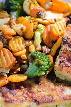 Vegetables fried on coals, close up