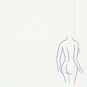 Blue lady silhouette drawing on bright yellow paper