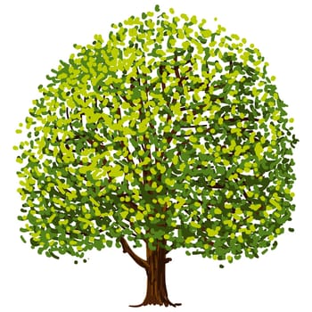 Illustration of tree with green leaves isolated on white background