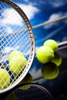 Tennis racket and balls