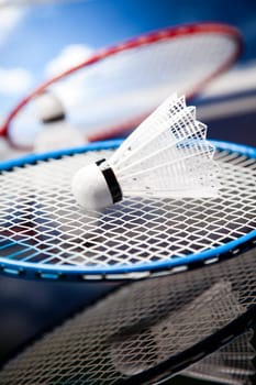 Shuttlecock on badminton racket
