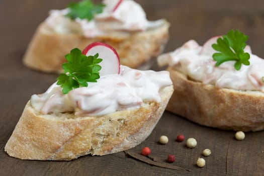 Canapes with meat salad