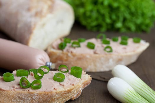 Baguette with hearty liver sausage