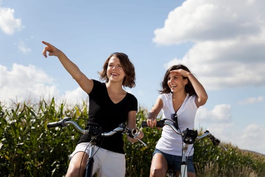 Young woman riding a bicycle