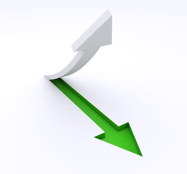 3d arrow detached from the ground is going upwards