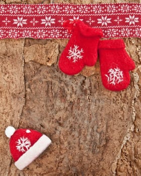 Rustic background with a Norwegian knit frame