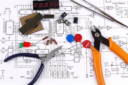 Electronics components and circuit diagram