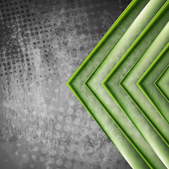 Abstract green arrows on the grey grunge background. Vector illustration eps 10