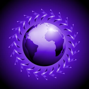 Dark background with globe and arrows. Vector design eps 10