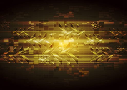 Dark yellow tech design with abstract glossy arrows. Vector background eps 10