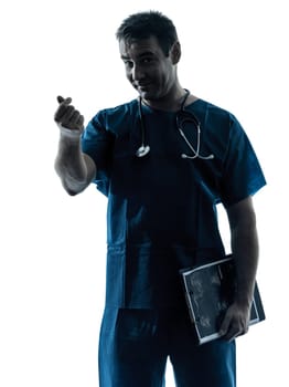 one caucasian man doctor surgeon medical worker portrait gesturing money  silhouette isolated on white background