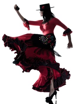 one woman gypsy flamenco dancing dancer on studio isolated white background