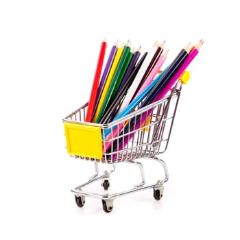 color pencils in shopping cart.