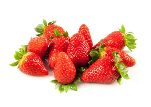 Strawberries with leaves. Isolated on a white background.