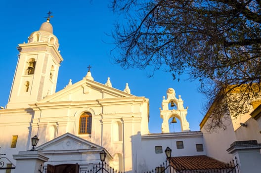 White church next to Recoleta Cemetery in Buenos Aires, Argentina