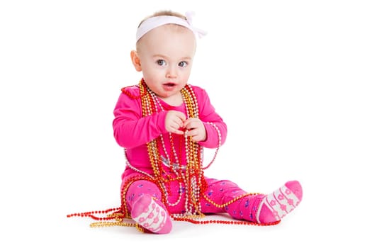 baby girl playing with  beads. beautiful baby girl. Happy Baby Girl