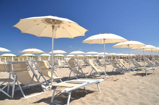 Restless sea on sandy beach Marina di Vecchiano nearby Pisa, Tuscany in Italy