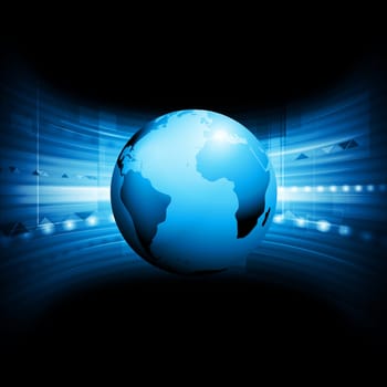 Hi-tech dark blue background with globe. Vector design eps 10