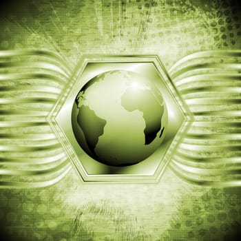 Grunge tech background with globe. Vector design eps 10