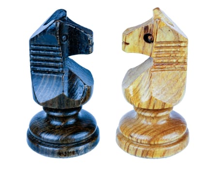 two chess horse faced, white and black. isolated on white background