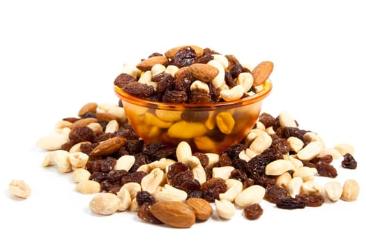 nuts and raisins isolated on white