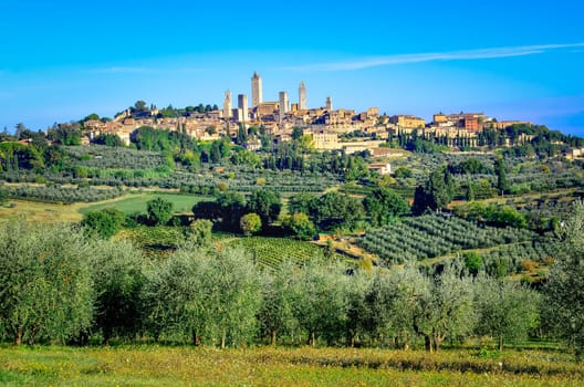 Scenic landscape view of San Gimignano town in Tuscany, Italy