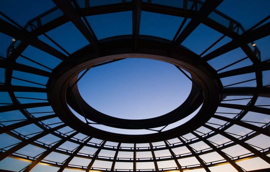 Inside the glass dome of the Reichstag in Berlin, Germany.