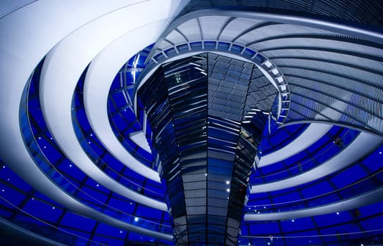 Inside the glass dome of the Reichstag in Berlin, Germany.