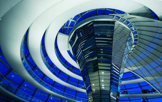 Inside the glass dome of the Reichstag in Berlin, Germany.