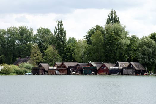 The photograph of boat sheds at Lake Schwerin.