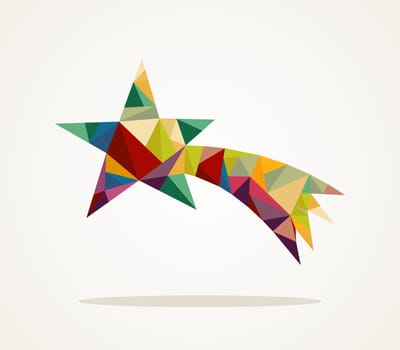 Isolated Merry Christmas colorful abstract shooting star with geometric composition. EPS10 vector file organized in layers for easy editing.