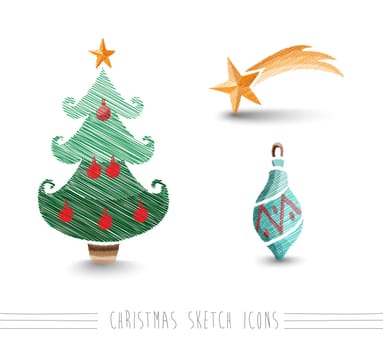 Merry Christmas hand drawn decoration tree and winter elements set. EPS10 vector file organized in layers for easy editing..