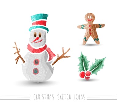 Merry Christmas hand drawn snowman and winter elements set. EPS10 vector file organized in layers for easy editing..
