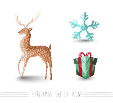 Merry Christmas hand drawn reindeer and winter elements set. EPS10 vector file organized in layers for easy editing..