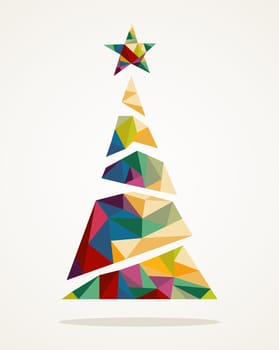 Isolated Merry Christmas colorful abstract tree, decoration star with geometric composition. EPS10 vector file organized in layers for easy editing..