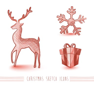 Merry Christmas red hand drawn reindeer and winter elements set. EPS10 vector file organized in layers for easy editing.
