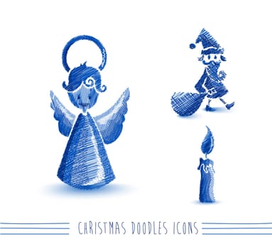 Merry Christmas blue hand drawn Santa Claus and angel elements set. EPS10 vector file organized in layers for easy editing.